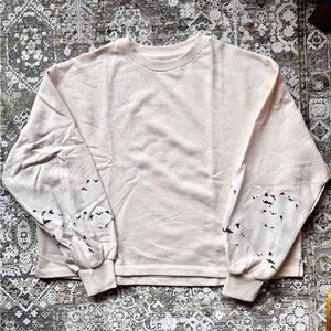 Graniph Cream Sweatshirt with Bird Print and Embroidered Design